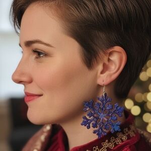 HANDCRAFTED Snowflake Pierced Earrings HANDPAINTED Holiday Jewelry Accessories